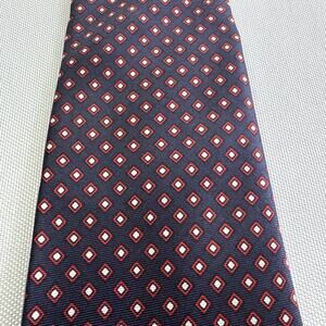 Vintage Berkley Tie 100% Silk Made in USA Navy Red Diamond